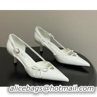 Purchase Prada Open-side Calf Leather Pumps 5.5cm with Bow Buckle White 1I442O 0227105
