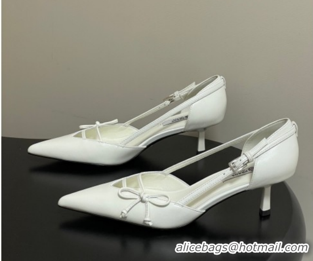 Purchase Prada Open-side Calf Leather Pumps 5.5cm with Bow Buckle White 1I442O 0227105