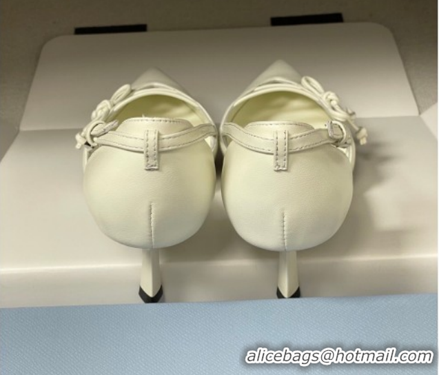Purchase Prada Open-side Calf Leather Pumps 5.5cm with Bow Buckle White 1I442O 0227105