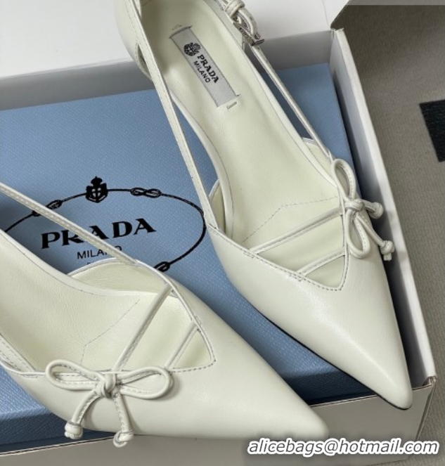 Purchase Prada Open-side Calf Leather Pumps 5.5cm with Bow Buckle White 1I442O 0227105