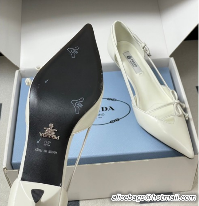 Purchase Prada Open-side Calf Leather Pumps 5.5cm with Bow Buckle White 1I442O 0227105
