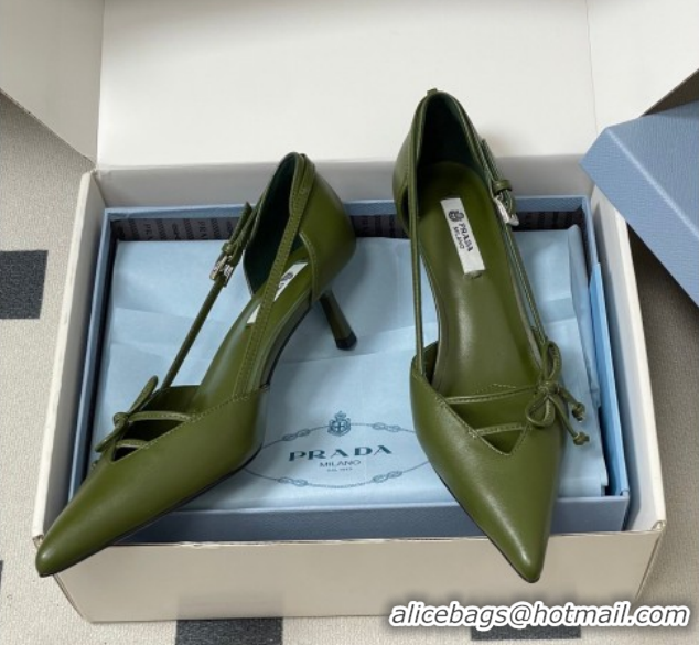 Low Price Prada Open-side Calf Leather Pumps 5.5cm with Bow Buckle Green 1I442O 0227106
