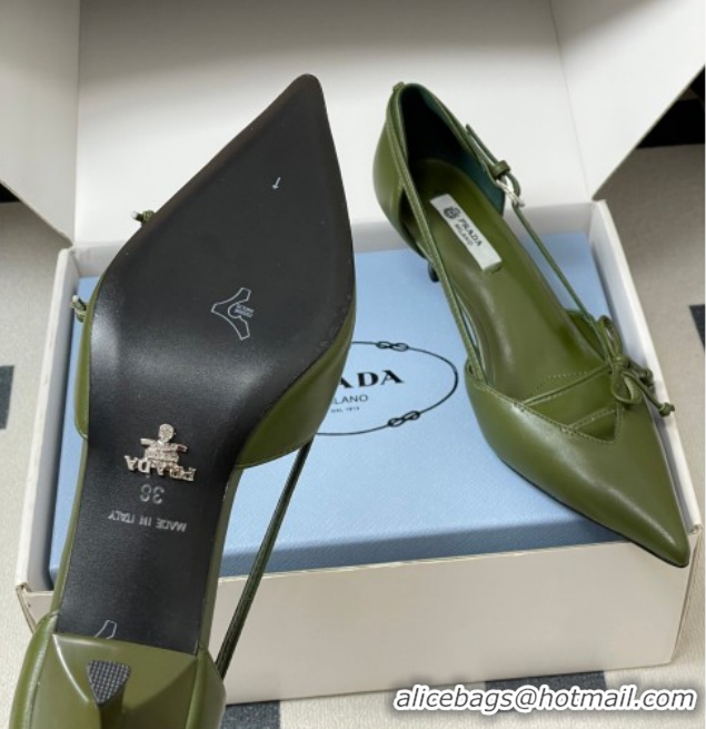 Low Price Prada Open-side Calf Leather Pumps 5.5cm with Bow Buckle Green 1I442O 0227106