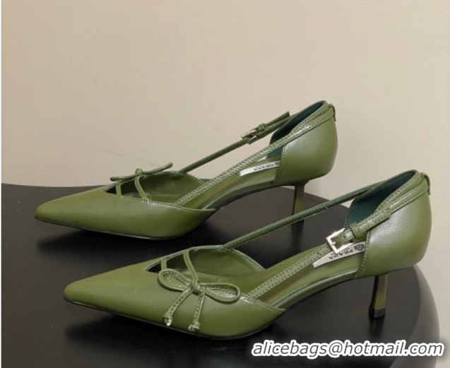Low Price Prada Open-side Calf Leather Pumps 5.5cm with Bow Buckle Green 1I442O 0227106