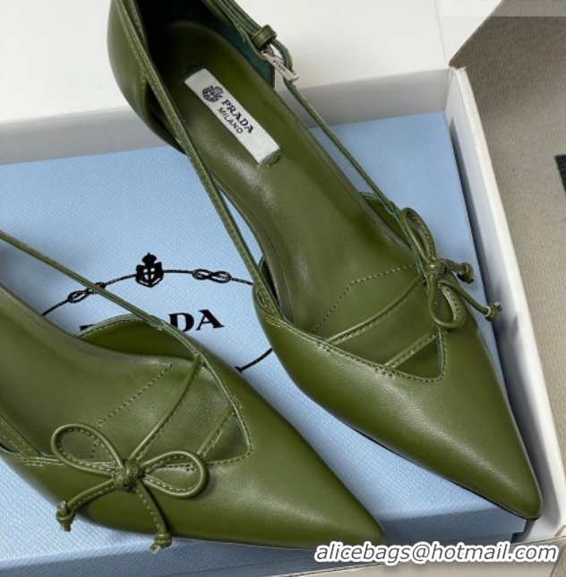 Low Price Prada Open-side Calf Leather Pumps 5.5cm with Bow Buckle Green 1I442O 0227106