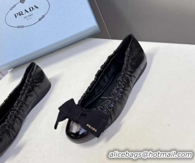 Low Cost Prada Patent leather ballerinas flat with bow Black 1F322O 0227107