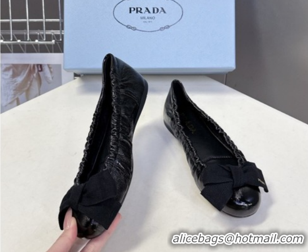 Low Cost Prada Patent leather ballerinas flat with bow Black 1F322O 0227107