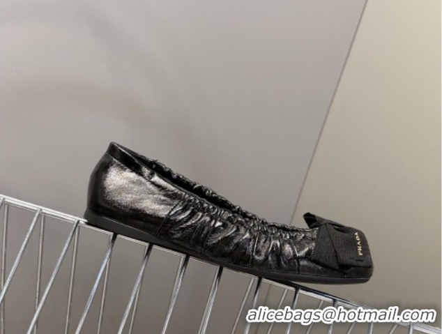 Low Cost Prada Patent leather ballerinas flat with bow Black 1F322O 0227107