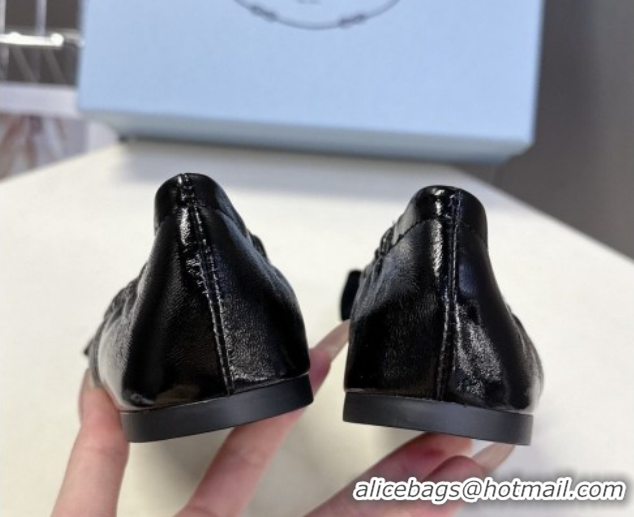 Low Cost Prada Patent leather ballerinas flat with bow Black 1F322O 0227107