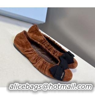 Luxurious Prada Suede ballerinas flat with bow Brown 1F322O 0227108