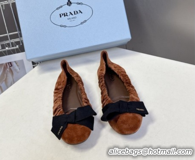 Luxurious Prada Suede ballerinas flat with bow Brown 1F322O 0227108