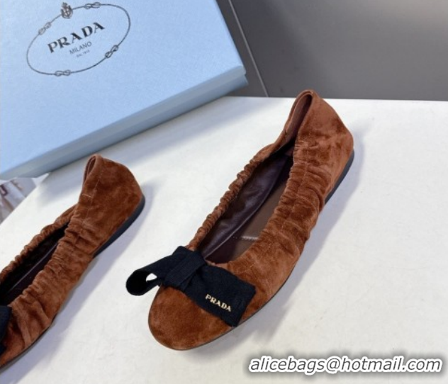 Luxurious Prada Suede ballerinas flat with bow Brown 1F322O 0227108