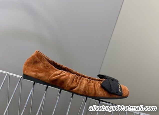 Luxurious Prada Suede ballerinas flat with bow Brown 1F322O 0227108