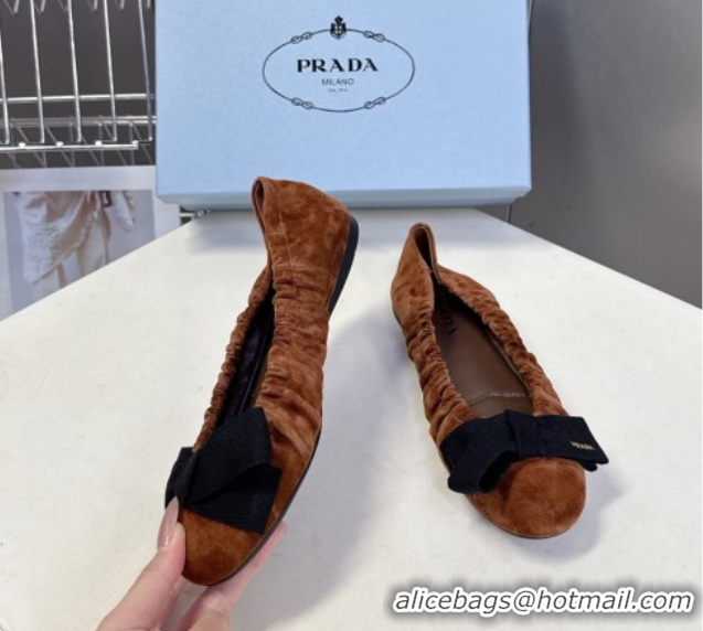 Luxurious Prada Suede ballerinas flat with bow Brown 1F322O 0227108