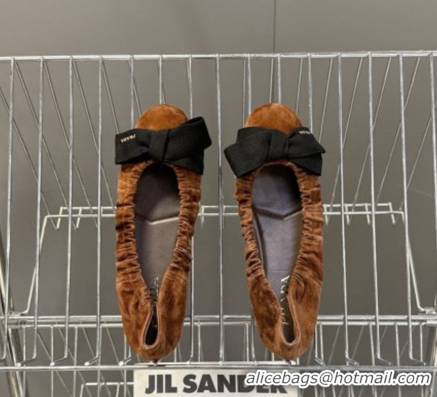 Luxurious Prada Suede ballerinas flat with bow Brown 1F322O 0227108
