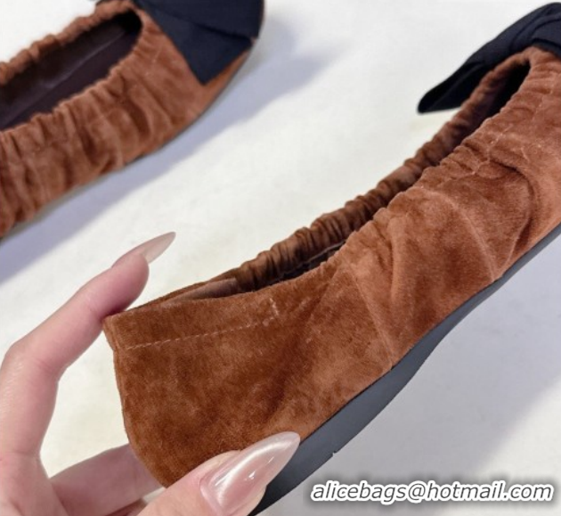 Luxurious Prada Suede ballerinas flat with bow Brown 1F322O 0227108