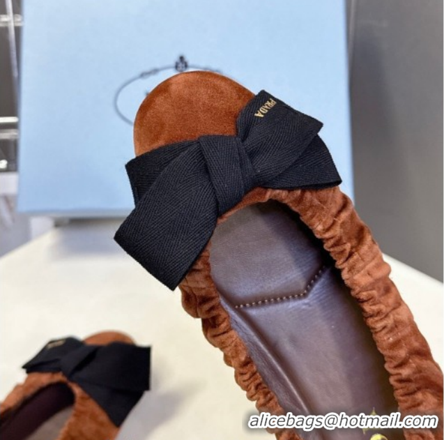 Luxurious Prada Suede ballerinas flat with bow Brown 1F322O 0227108