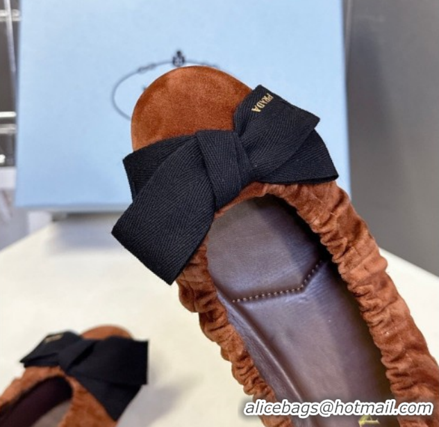 Luxurious Prada Suede ballerinas flat with bow Brown 1F322O 0227108