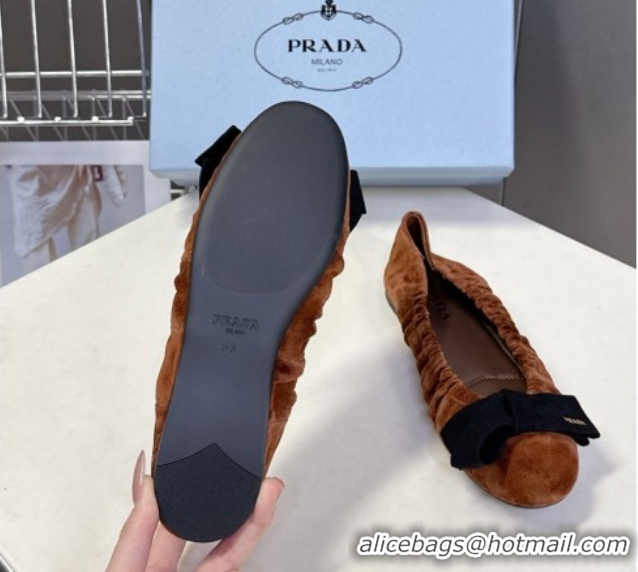Luxurious Prada Suede ballerinas flat with bow Brown 1F322O 0227108