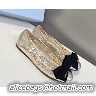 Stylish Prada Nappa leather ballerinas flat with bow Platinum 1F322O 0227112