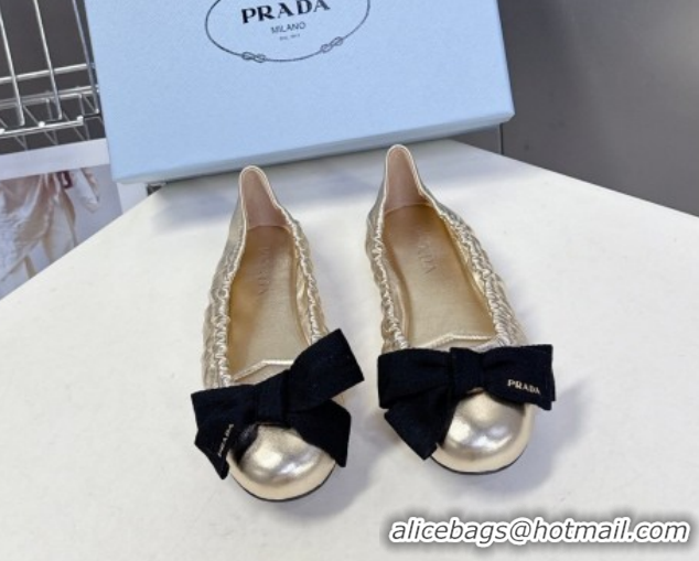 Stylish Prada Nappa leather ballerinas flat with bow Platinum 1F322O 0227112