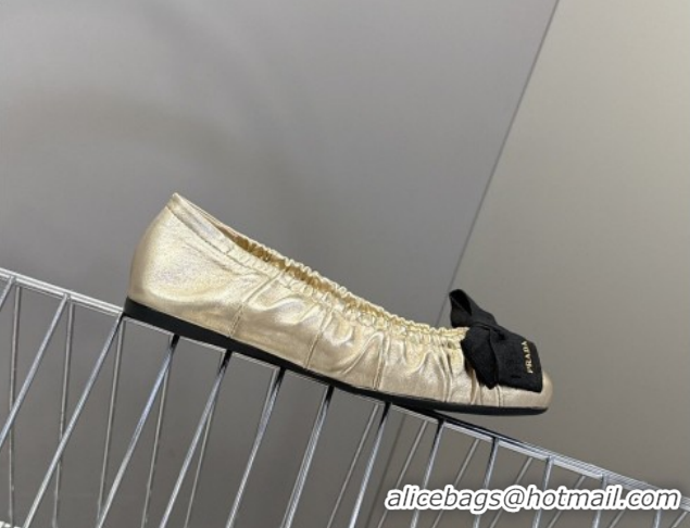 Stylish Prada Nappa leather ballerinas flat with bow Platinum 1F322O 0227112