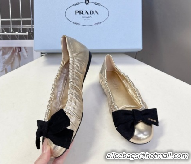 Stylish Prada Nappa leather ballerinas flat with bow Platinum 1F322O 0227112