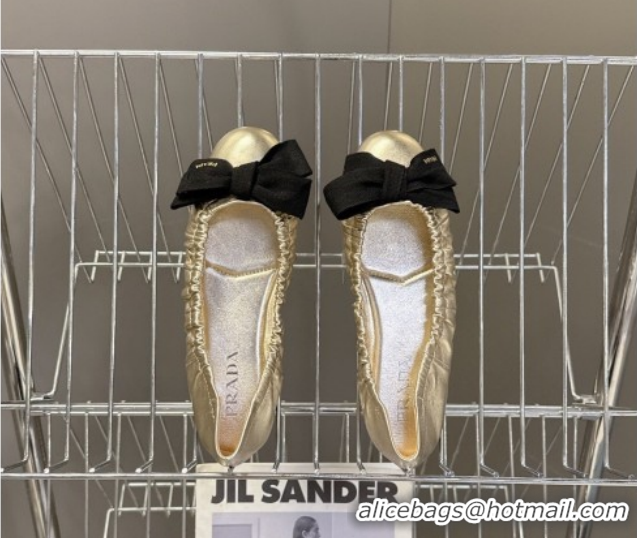 Stylish Prada Nappa leather ballerinas flat with bow Platinum 1F322O 0227112