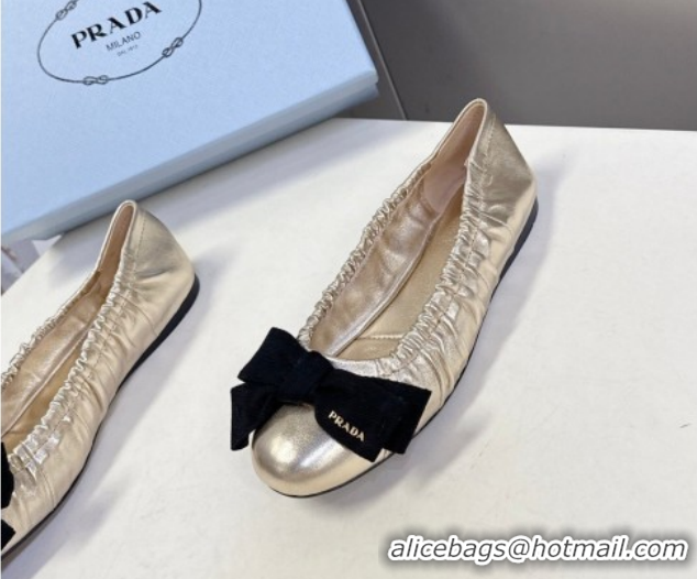 Stylish Prada Nappa leather ballerinas flat with bow Platinum 1F322O 0227112