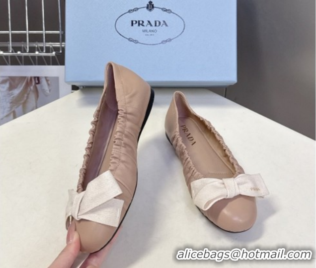 Buy Discount Prada Nappa leather ballerinas flat with bow Pink 1F322O 0227114