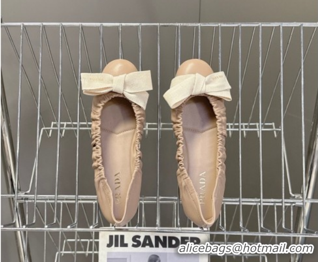 Buy Discount Prada Nappa leather ballerinas flat with bow Pink 1F322O 0227114