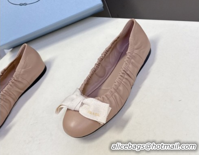 Buy Discount Prada Nappa leather ballerinas flat with bow Pink 1F322O 0227114