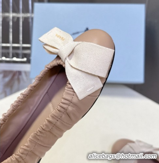 Buy Discount Prada Nappa leather ballerinas flat with bow Pink 1F322O 0227114