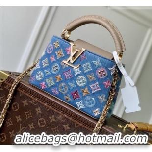 Luxury Cheap Louis Vuitton Capucines Mini Bag in Denim Blue/Cream GOTS-certified cotton M12947 2026