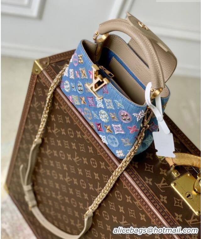 Luxury Cheap Louis Vuitton Capucines Mini Bag in Denim Blue/Cream GOTS-certified cotton M12947 2026