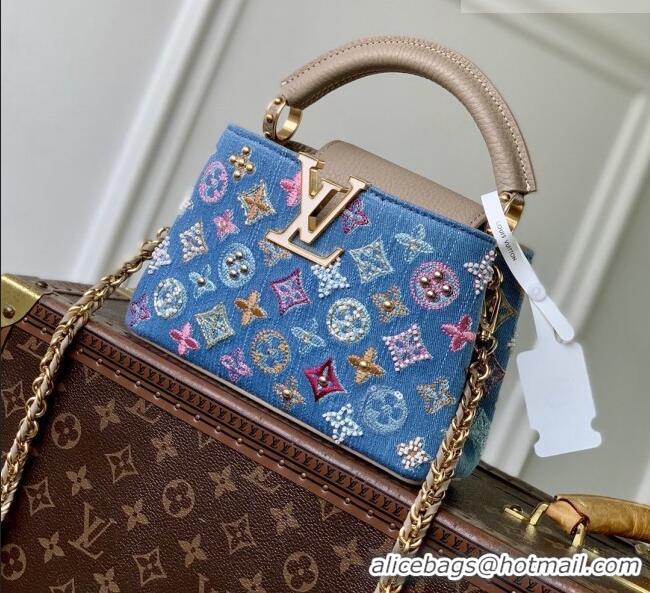 Luxury Cheap Louis Vuitton Capucines Mini Bag in Denim Blue/Cream GOTS-certified cotton M12947 2026