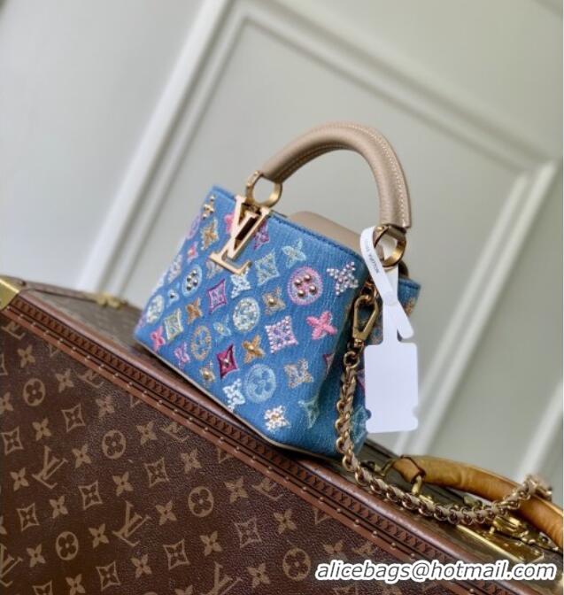 Luxury Cheap Louis Vuitton Capucines Mini Bag in Denim Blue/Cream GOTS-certified cotton M12947 2026
