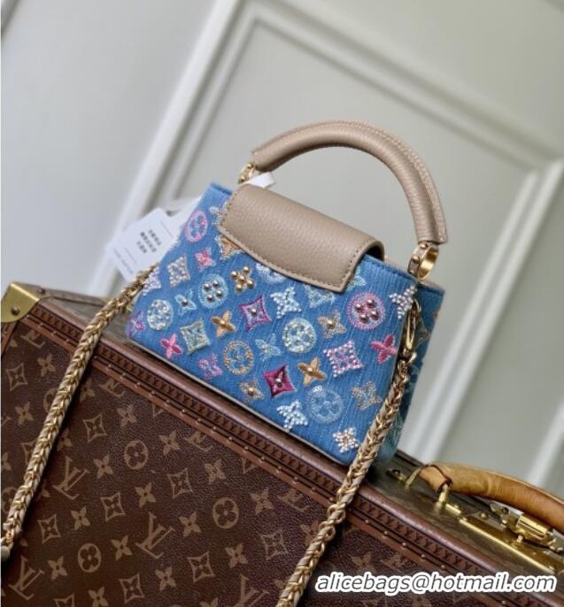 Luxury Cheap Louis Vuitton Capucines Mini Bag in Denim Blue/Cream GOTS-certified cotton M12947 2026