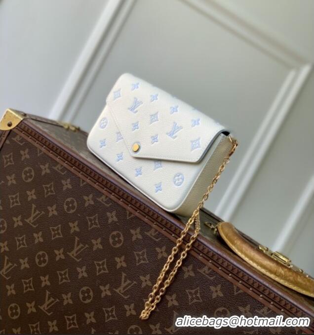 Most Popular Louis Vuitton Pochette Félicie Bag in Milky White/Blue Cowhide Leather M28127 2026