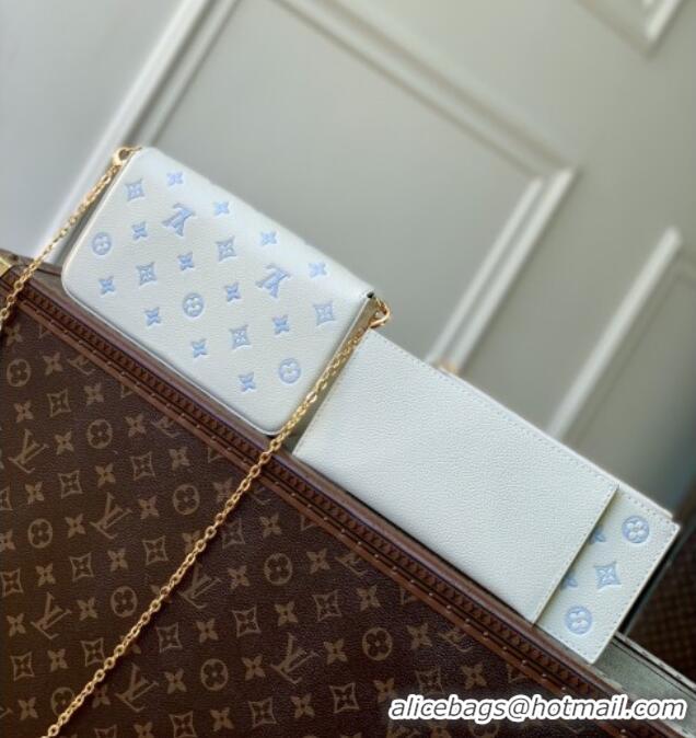 Most Popular Louis Vuitton Pochette Félicie Bag in Milky White/Blue Cowhide Leather M28127 2026
