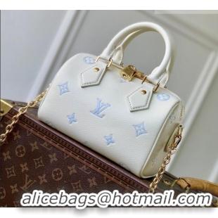 Popular Style Louis Vuitton Speedy Bandoulière 20 in Milky White/Blue Cowhide Leather M28314 2026