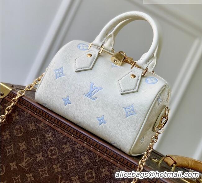 Popular Style Louis Vuitton Speedy Bandoulière 20 in Milky White/Blue Cowhide Leather M28314 2026