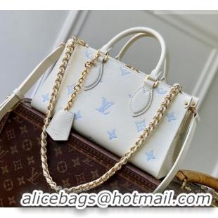 Top Quality Louis Vuitton OnTheGo East West Tote Bag in Milky White/Blue Cowhide Leather M27577 2026