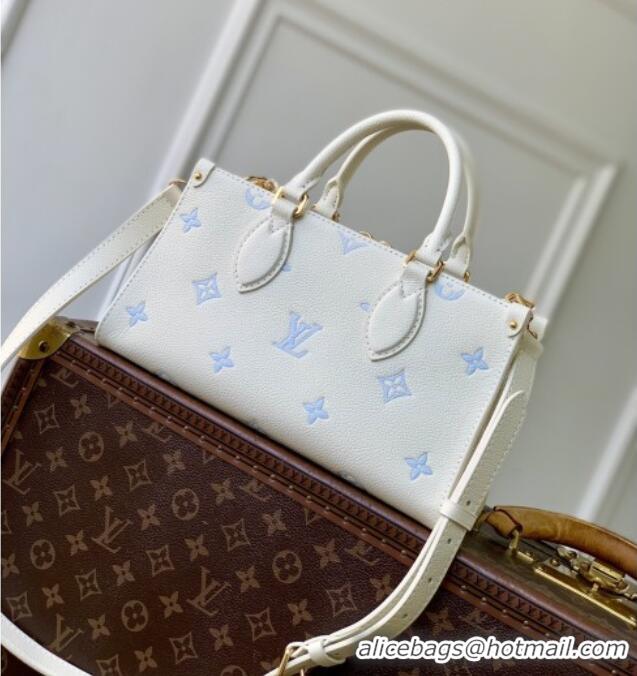 Top Quality Louis Vuitton OnTheGo East West Tote Bag in Milky White/Blue Cowhide Leather M27577 2026
