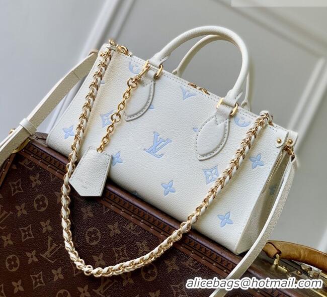 Top Quality Louis Vuitton OnTheGo East West Tote Bag in Milky White/Blue Cowhide Leather M27577 2026