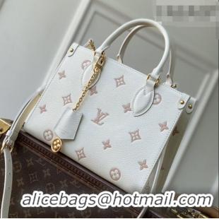 Grade Quality Louis Vuitton OnTheGo PM Tote Bag in Milky White/Peach Cowhide Leather M28313 2026