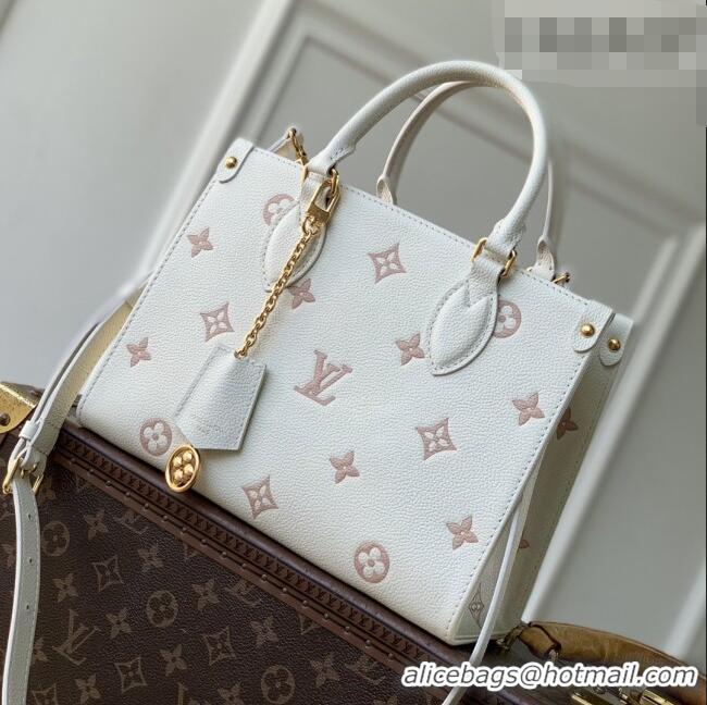 Grade Quality Louis Vuitton OnTheGo PM Tote Bag in Milky White/Peach Cowhide Leather M28313 2026