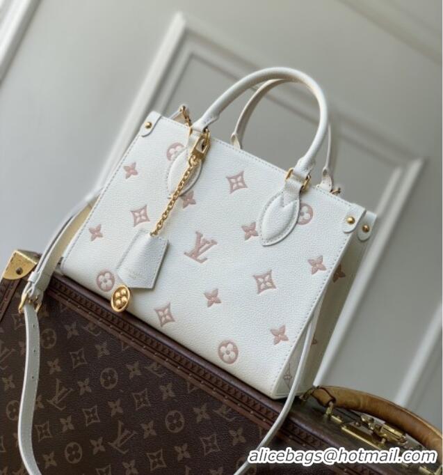 Grade Quality Louis Vuitton OnTheGo PM Tote Bag in Milky White/Peach Cowhide Leather M28313 2026