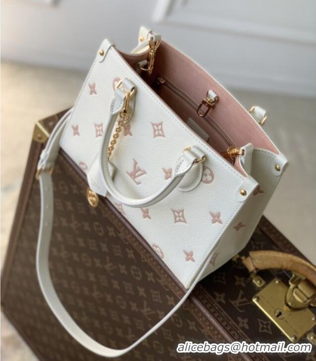 Grade Quality Louis Vuitton OnTheGo PM Tote Bag in Milky White/Peach Cowhide Leather M28313 2026