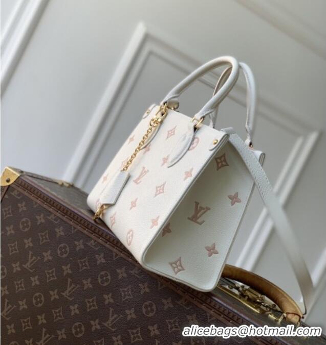 Grade Quality Louis Vuitton OnTheGo PM Tote Bag in Milky White/Peach Cowhide Leather M28313 2026